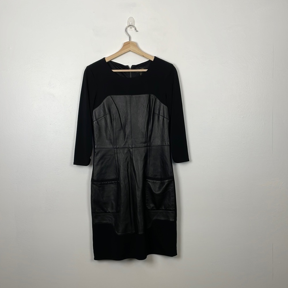 Laundry by Shelli Segal dress womens 6 long sleeve faux leather bikercore dress